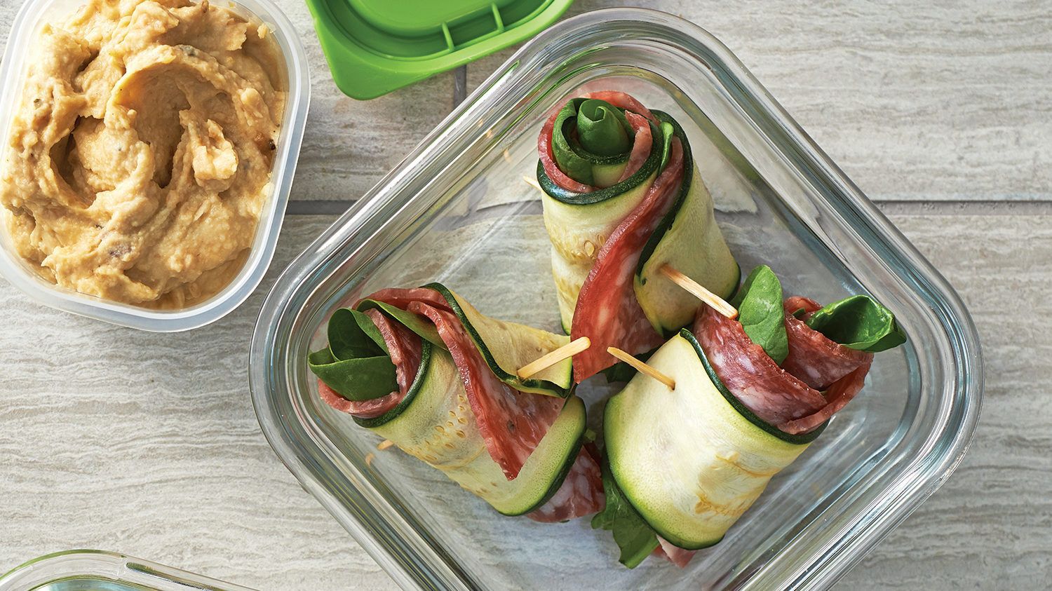 Zucchini, Spinach & Salami Roll Ups