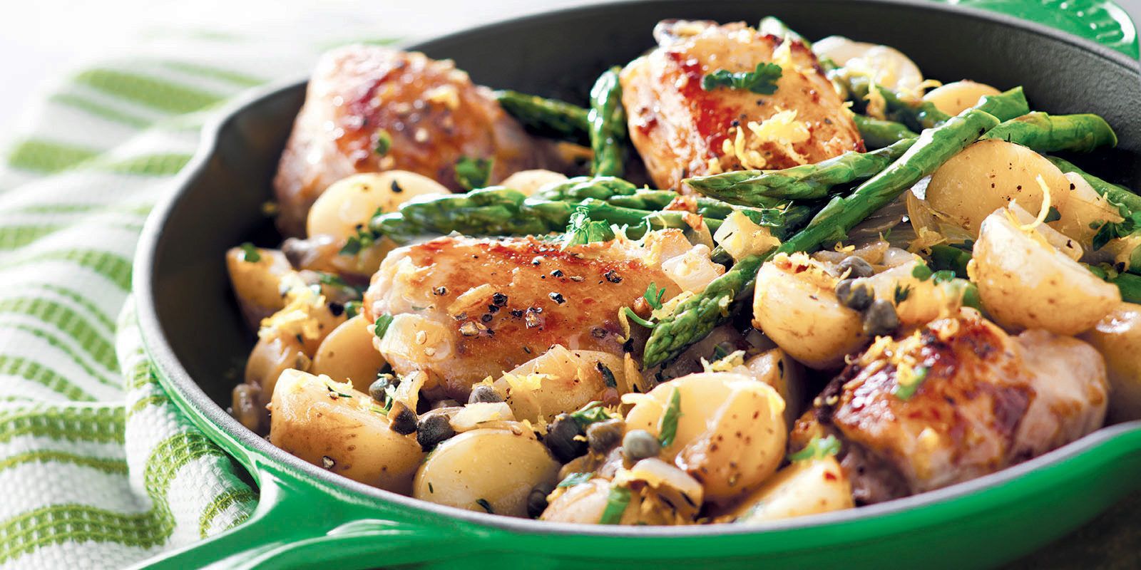 lemon-caper-chicken-potato-asparagus-skille