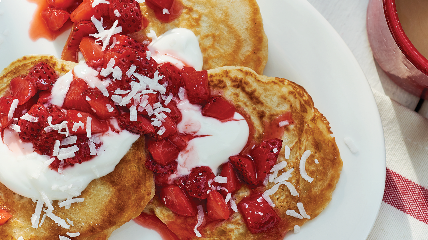 Coconut Pancakes & Strawberry Compote